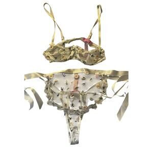 Dolls kill Sugar Thrillz Daisy Embroidered Mesh Lingerie Set Size: XS